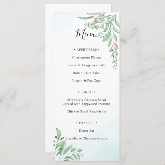 ダスティブルーユーカリプタスグリーンリーブライダルシャワー メニュー (正面/裏面)