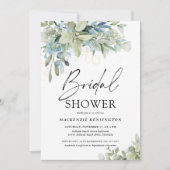 ダスティブルーユーカリプタススクリプトブライダルシャワー 招待状 (正面)