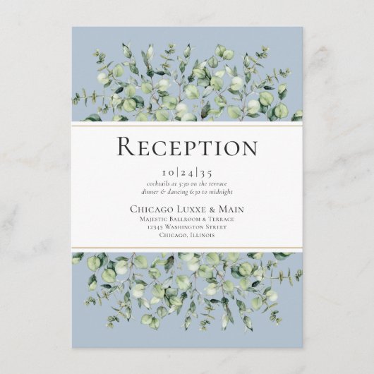 ダスティブルーユーカリプトゥスウェディングレセプション エンクロージャーカード (正面)