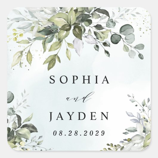 ダスティブルーユーカリプトゥスグリーンサキュリー結婚ズ スクエアシール (正面)