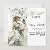 ダスティブルーユーカリプトゥスグリーンリーブライダルシャワー 招待状 (正面)