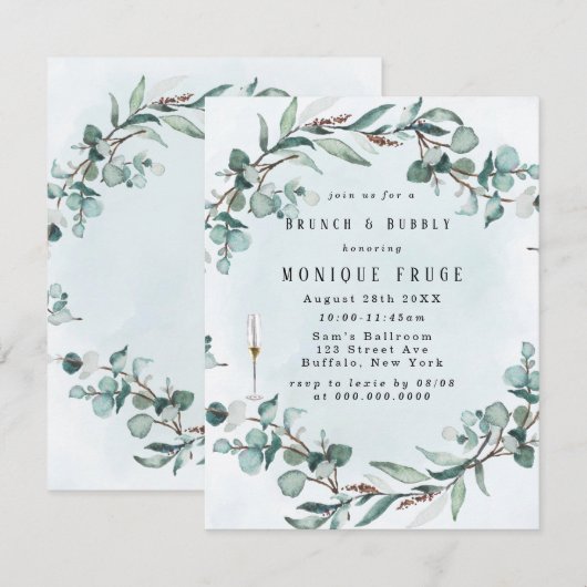 ダスティブルーユーカリプトゥスグリーンリーブランチ&バブリー 招待状 (正面/裏面)