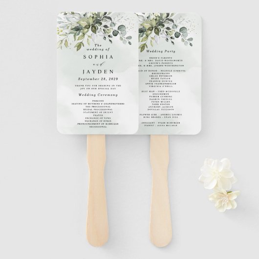 ダスティブルーユーカリプトゥスグリーンリー結婚式 プログラム ハンドファン (正面&裏面)