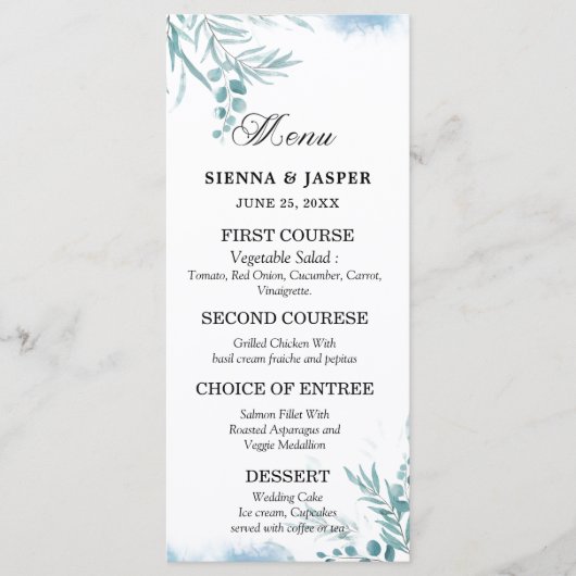 ダスティブルーユーカリプトゥスグリーンリー野生結婚牧草地 メニュー (正面)