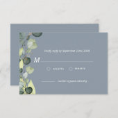 ダスティブルーユーカリプトゥスグリーンリーRSVPシンプル 招待状 (正面/裏面)