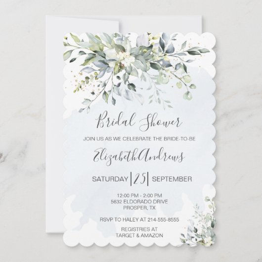 ダスティブルーユーカリプトゥスブライダルシャワー招待 招待状 (正面)