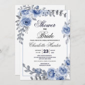 ダスティブルーユーカリプトゥスプキュラントブライダルシャワーインヴィ 招待状 (正面/裏面)