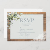 ダスティブルーユーカリプトゥスボタニカルウッドレースRSVP インビテーションポストカード (正面/裏面)