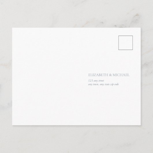 ダスティブルーユーカリプトゥスボタニカルウッドレースRSVP インビテーションポストカード (裏面)