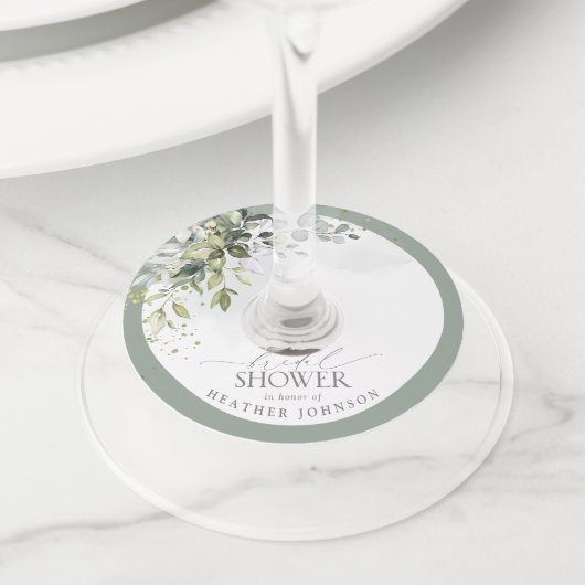 ダスティブルーユーカリプトゥスボタニカルブライダルシャワー ワイングラスタグ (クローズアップ)