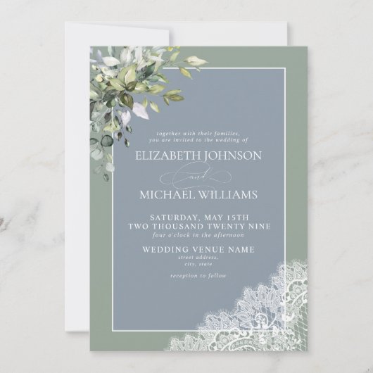 ダスティブルーユーカリプトゥス植物木結婚のインビ 招待状 (正面)