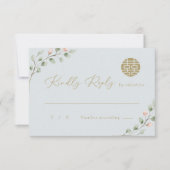 ダスティブルーユーカリ中国のエレガントウェディングRSVP 招待状 (正面)