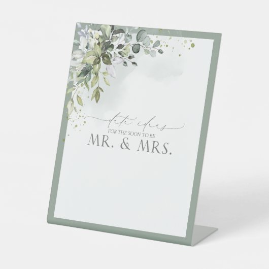 ダスティブルーユーカリ水彩フローラ日付アイディア 台座サイン (正面)