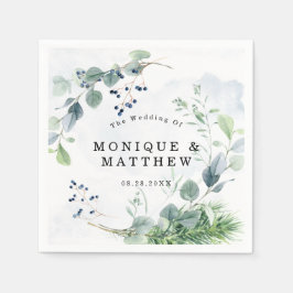 ダスティブルーユーカリ素朴グ結婚リー スタンダードカクテルナプキン