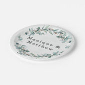 ダスティブルーユーカリ素朴グ結婚リー ペーパープレート (アングル)