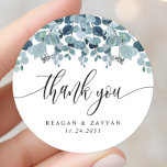 ダスティブルーユーカリ結婚グリーンリーありがとう ラウンドシール<br><div class="desc">ダスティブルーユーカリ結婚グリーナリーのサンキュークラシックラウンドステッカー</div>