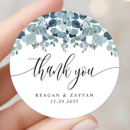 ダスティブルーユーカリ結婚グリーンリーありがとう ラウンドシール