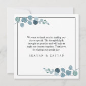 ダスティブルーユーカリ結婚グリーン サンキューカード (裏面)