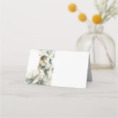 ダスティブルーユーカリ結婚グリーン プレイスカード (正面)