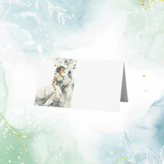 ダスティブルーユーカリ結婚グリーン プレイスカード