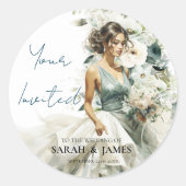 ダスティブルーユーカリ結婚グリーン ラウンドシール (正面)