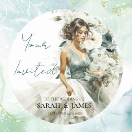 ダスティブルーユーカリ結婚グリーン ラウンドシール