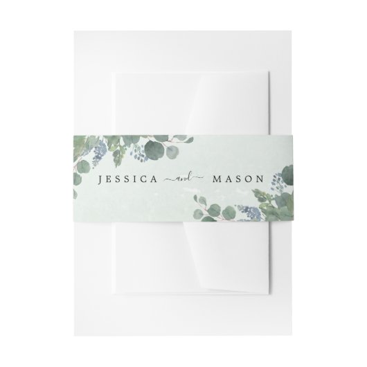 ダスティブルーユーカリ結婚ズベリーバンド 招待状ベリーバンド (正面例)