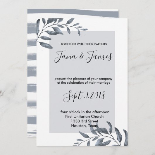 ダスティブルーユーカリ結婚プス 招待状 (正面/裏面)