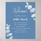 ダスティブルーユーカリ結婚式プログラムのタイムライン ポスター (正面)