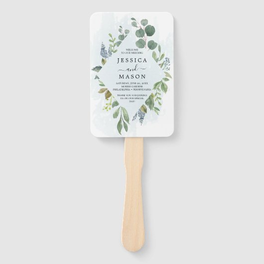 ダスティブルーユーカリ結婚式 プログラムファン ハンドファン (正面)