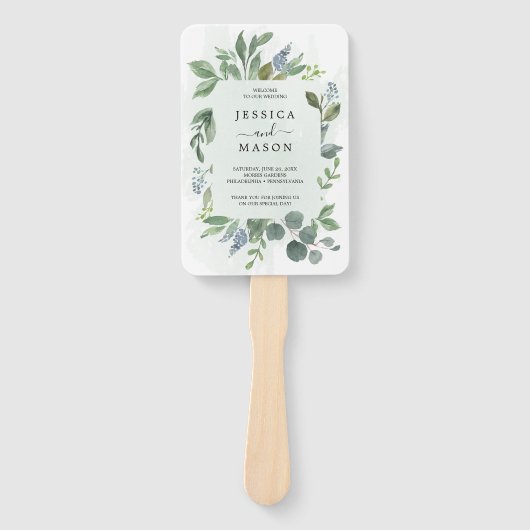 ダスティブルーユーカリ結婚式 プログラムファン ハンドファン (正面)