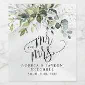 ダスティブルーユーカリ緑のミスターとミセス・ウェディング ワインラベル (シングルラベル)