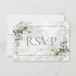 ダスティブルーユーカリ緑の大理石NoメニューRSVP 出欠カード