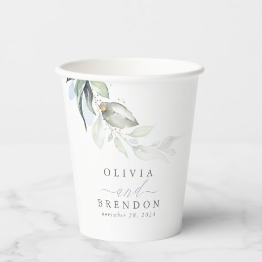 ダスティブルーユーカリ葉スグリーンリーエレガント 紙コップ (正面)