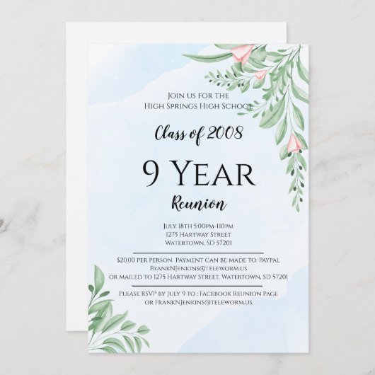 ダスティブルーユーカリ葉高校懇親会 招待状 (正面/裏面)