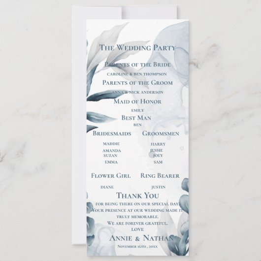 ダスティブルーユーカリ離れ結婚式 プログラム (裏面)