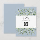 ダスティブルーユーカリQRコード結婚式RSVP エンクロージャーカード (正面/裏面)