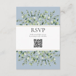 ダスティブルーユーカリQRコード結婚式RSVP エンクロージャーカード