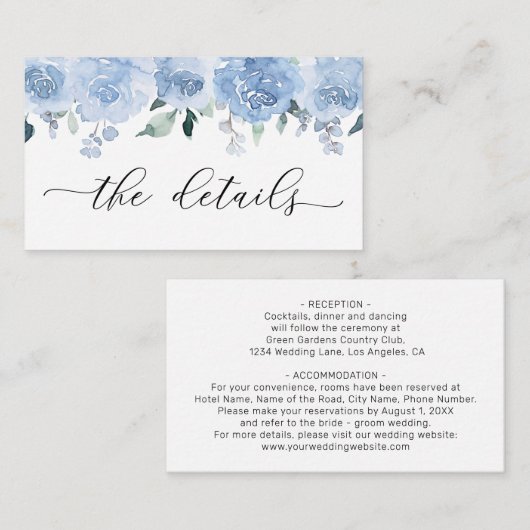 ダスティブルーライトパステルフラワーズ結婚詳細 エンクロージャーカード (正面/裏面)