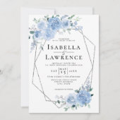 ダスティブルーライトフローラシルバージオメトリック結婚ス 招待状 (正面)