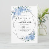 ダスティブルーライトフローラシルバージオメトリック結婚ス 招待状 (スタンド正面)