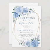 ダスティブルーライトフローラ金ゴールドブライダルシャワー 招待状 (正面/裏面)