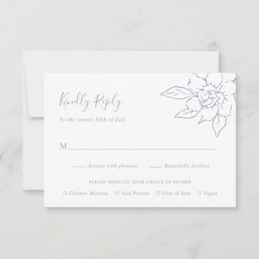 ダスティブルーラインアートフローラエレガントな結婚式 出欠カード (正面)