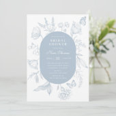 ダスティブルーラインアートフローラバタフライブライダルシャワー 招待状 (スタンド正面)