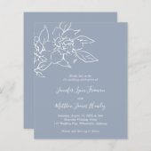 ダスティブルーラインアートフローラ予算の結婚式の招待 (正面/裏面)