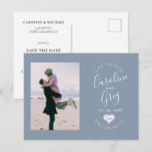 ダスティブルーラブタイポグラフィ写真デートを保存 案内ポストカード (正面/裏面)