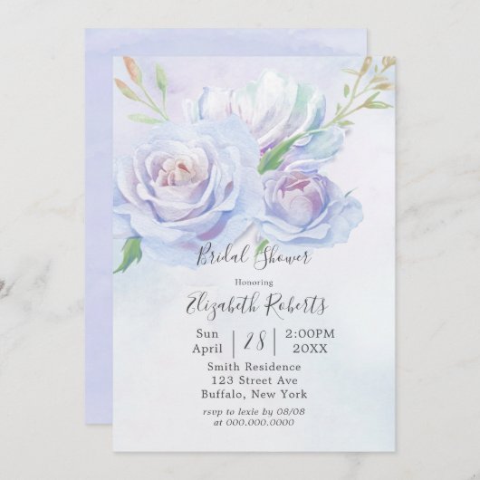 ダスティブルーラベンダーピオニーブライダルシャワー 招待状 (正面/裏面)