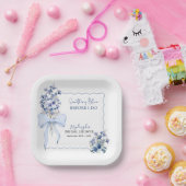 ダスティブルーリボンボーカラーリリーブライダルシャワー ペーパープレート (パーティー)