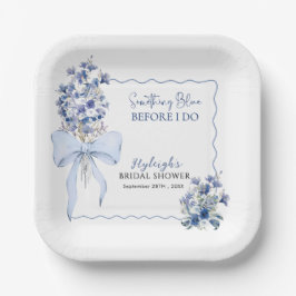 ダスティブルーリボンボーカラーリリーブライダルシャワー ペーパープレート