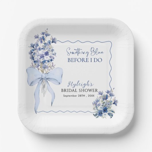 ダスティブルーリボンボーカラーリリーブライダルシャワー ペーパープレート (正面)